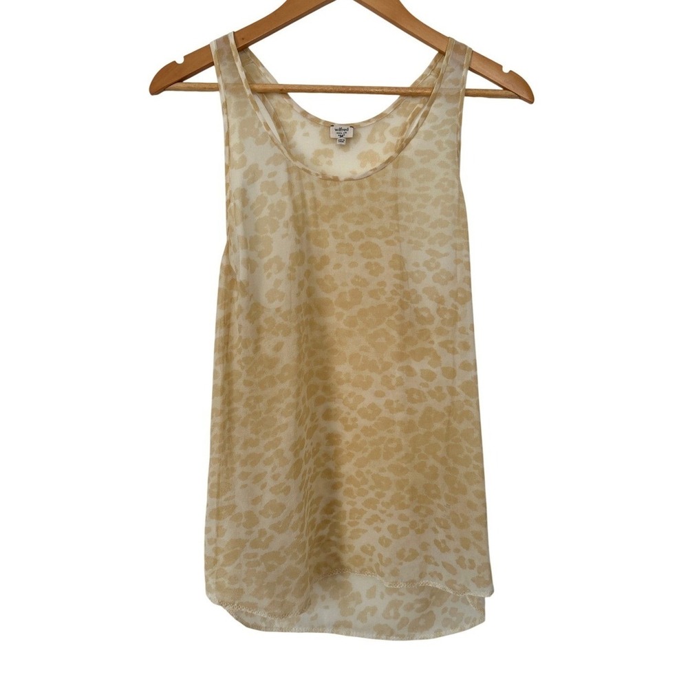 Aritzia Wilfred Sheer Silk Chiffon Leopard Tank Top‎ S Beige Indie Animal Print